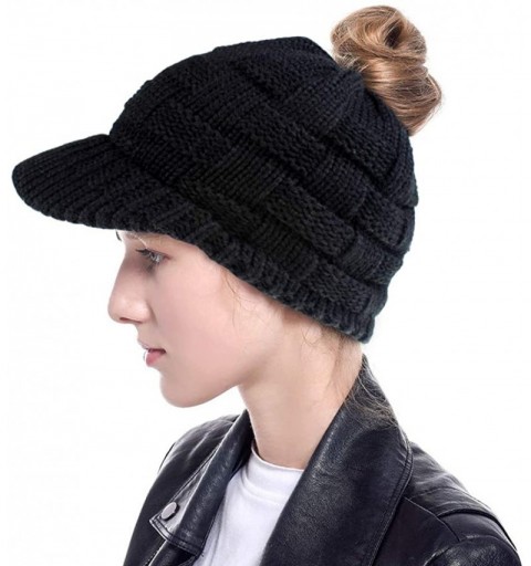 Skullies & Beanies Womens Ponytail Beanie Hat Soft Knit BeanieTail Warm Winter Knit Ribbed Slouchy BeanieTail Hats - Youth Bl...
