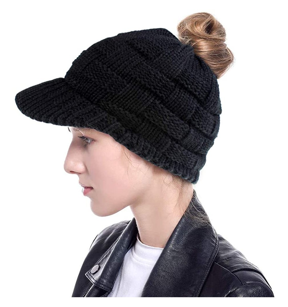 Skullies & Beanies Womens Ponytail Beanie Hat Soft Knit BeanieTail Warm Winter Knit Ribbed Slouchy BeanieTail Hats - Youth Bl...