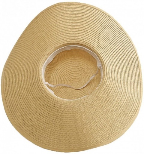 Sun Hats Womens Beach Hat Striped Straw Sun Hat Floppy Big Brim Hat - Fuchsia With Bow - CK18ENMCIU4 $17.48