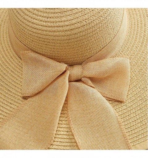 Sun Hats Womens Beach Hat Striped Straw Sun Hat Floppy Big Brim Hat - Fuchsia With Bow - CK18ENMCIU4 $17.48