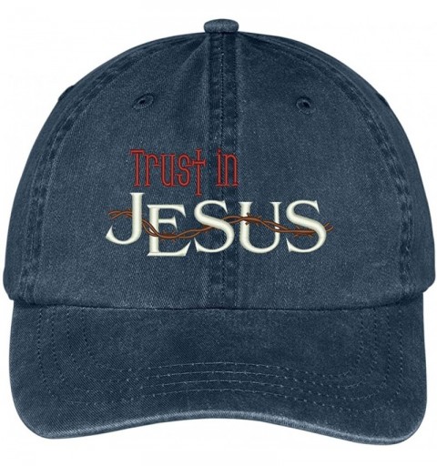Baseball Caps Trust in Jesus Embroidered Cotton Washed Baseball Cap - Navy - C212KMEPGA3 $17.21