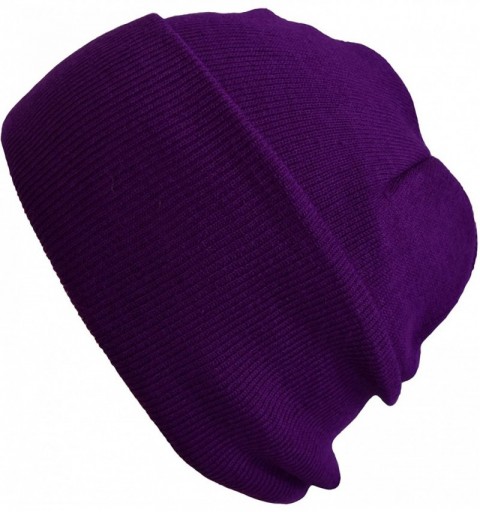Skullies & Beanies Long Beanie Plain Hat - Purple - CV125HKWZY3 $10.55