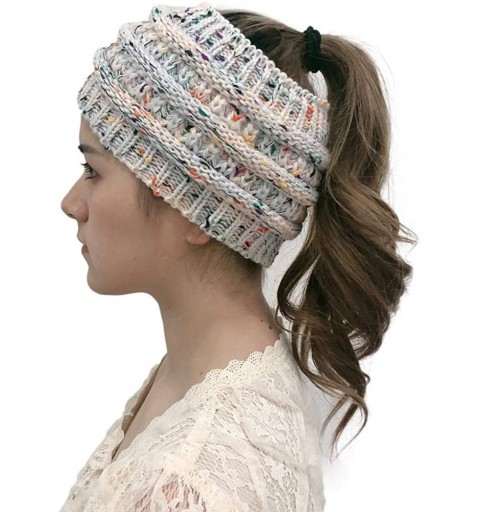 Headbands Womens Beanie Hats - Womens Stretchy Horsetail Hats Skullies Messy Bun Beanie Hats Winter Head Warmer for Women - C...