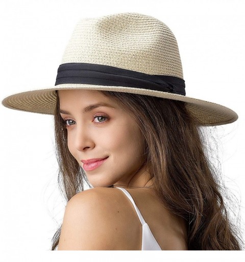 Fedoras Womens Mens Wide Brim Straw Panama Hat Fedora Summer Beach Sun Hat UPF - A-beige - CC18RTK4CQM $18.29
