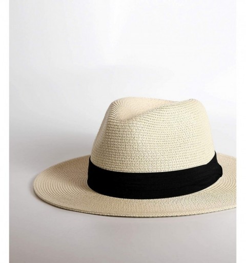 Fedoras Womens Mens Wide Brim Straw Panama Hat Fedora Summer Beach Sun Hat UPF - A-beige - CC18RTK4CQM $18.29