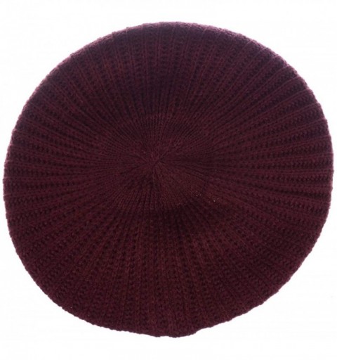 Berets Ladies Winter Solid Chic Slouchy Ribbed Crochet Knit Beret Beanie Hat W/WO Flower Adornment - Wine Flower - CZ12N71RA4...