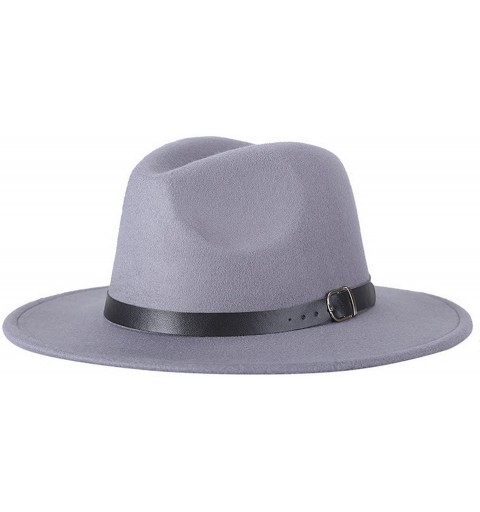 Fedoras Adult Women Men Wool Blend Fedora Hat Solid Trilby Caps Panama Hat with Belt - Grey - CW189Y8700S $7.30
