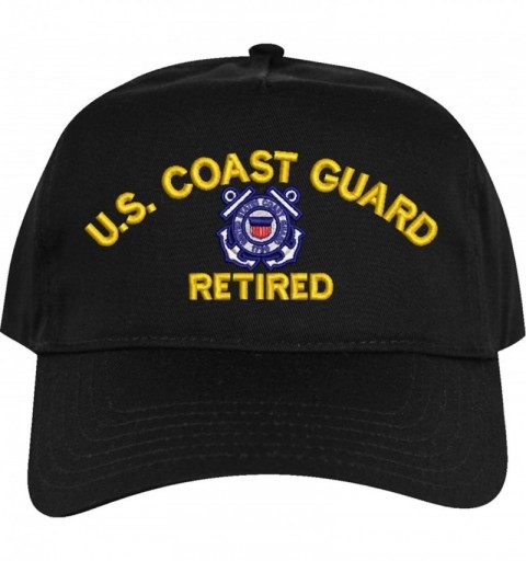 Baseball Caps U.S. Coast Guard Retired Embroidered Cap - Black - High Profile - Cotton Twill - Import - CI18OXX3SYY $34.34