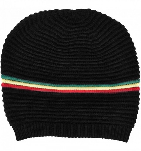 Skullies & Beanies Winter Slouchy Knit Beanie Hat for Women or Men - Stripe_black - CD18HOXLG27 $10.72