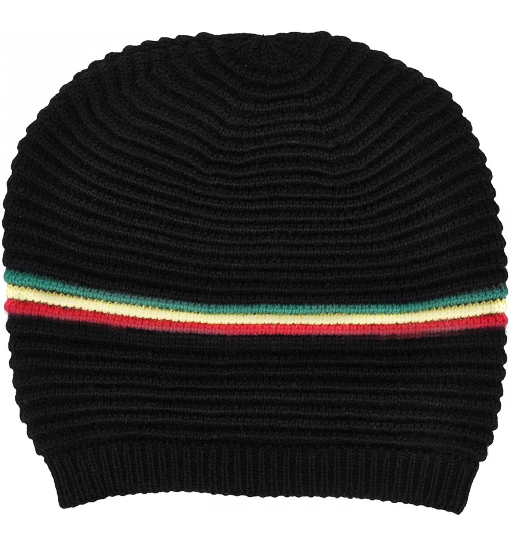 Skullies & Beanies Winter Slouchy Knit Beanie Hat for Women or Men - Stripe_black - CD18HOXLG27 $10.72
