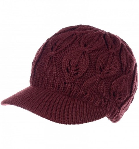 Skullies & Beanies Winter Fashion Knit Cap Hat for Women- Peaked Visor Beanie- Warm Fleece Lined-Many Styles - Burgundy Oval ...