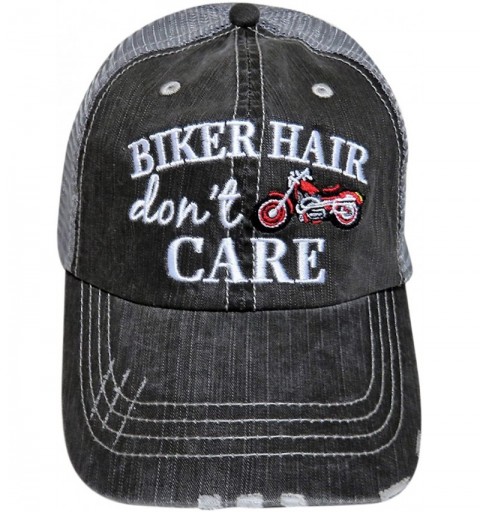 Baseball Caps Embroidered Biker Hair Don't Care Grey Trucker Cap Hat - Red Bike - CG12ODXXULK $18.92