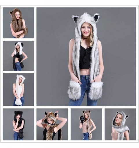 Bomber Hats Animal Hood Faux Fur Hat with Scarfs Mittens Ears and Paws 3 in 1 Soft Warm Winter Headwear - Panda - CN18KLNMEDC...