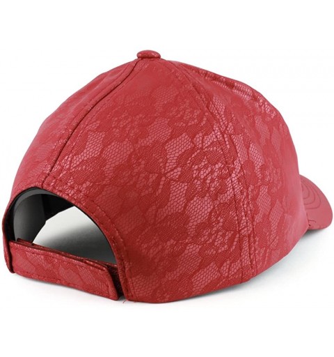 Baseball Caps Lace Pattern Printed PU Leather Structured Adjustable Baseball Cap - Red - CL188KICKNM $11.23