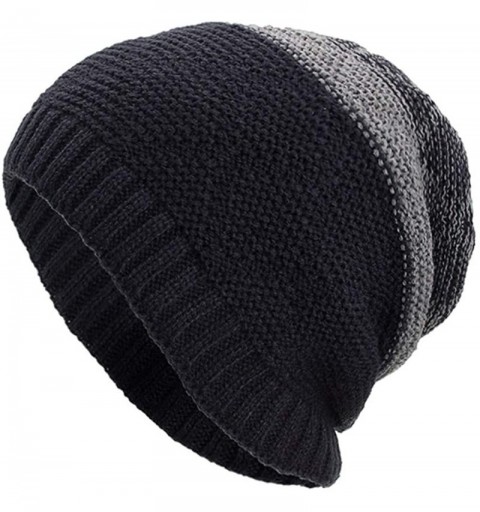 Skullies & Beanies Women Men Winter Knit Warm Flexfit Hat Stripe Ski Baggy Slouchy Beanie Fashion Skull Cap - Navy01 - CK18K0...