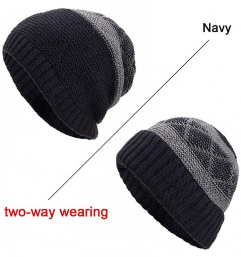 Skullies & Beanies Women Men Winter Knit Warm Flexfit Hat Stripe Ski Baggy Slouchy Beanie Fashion Skull Cap - Navy01 - CK18K0...