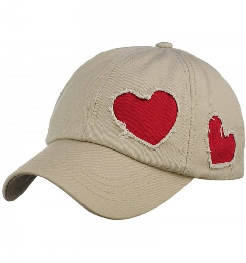 Baseball Caps Women's Heart Cut Design Cotton Unstructured Precurved Baseball Cap Hat - Beige/Red Heart - CS17Y0L4ZSL $13.54