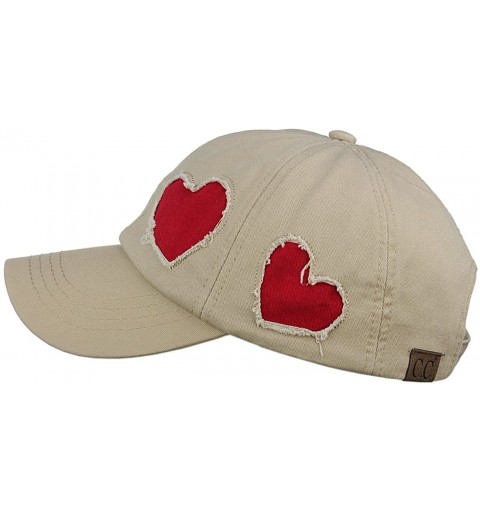 Baseball Caps Women's Heart Cut Design Cotton Unstructured Precurved Baseball Cap Hat - Beige/Red Heart - CS17Y0L4ZSL $13.54