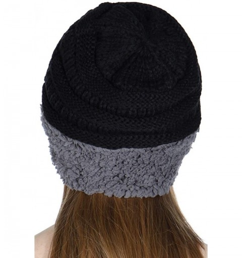 Skullies & Beanies Winter Hats for Women Beanies for Women Cable Knit Double Layer Fur Fleece Cuff Thick Warm Cap - Bk/Gy - C...