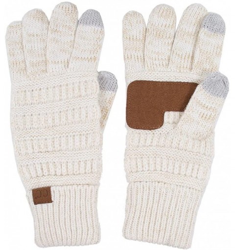 Skullies & Beanies 3pc Set Trendy Warm Chunky Soft Stretch Cable Knit Pom Pom Beanie- Scarves and Gloves Set - Metallic Ivory...