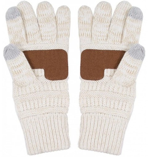 Skullies & Beanies 3pc Set Trendy Warm Chunky Soft Stretch Cable Knit Pom Pom Beanie- Scarves and Gloves Set - Metallic Ivory...