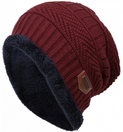 Skullies & Beanies Women Men Warm Winter Beanie Hat Soft Stretch Slouchy Fleece Snow Ski Skull Cap - Dark Red - CK18ASC9IM8 $...