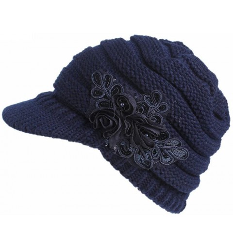 Cold Weather Headbands Women Embroidered Knit Berets Hat Fashion Warm Winter Visor Button Caps - CA18LK9CXDW $21.94