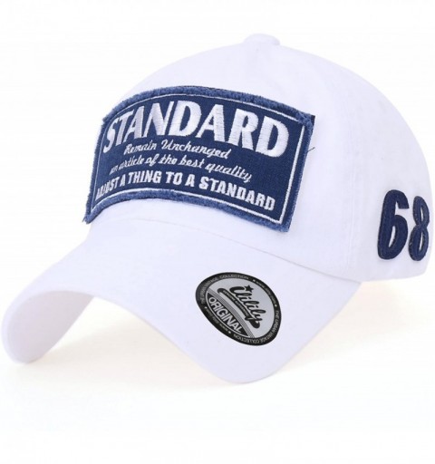Baseball Caps Washed Cotton Patch Baseball Cap Standard Embroidery Casual Trucker Hat - White - CA18C3THMHU $28.83