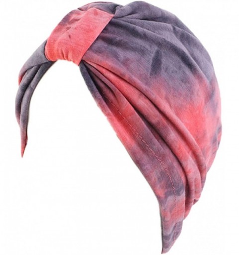 Skullies & Beanies Shiny Turban Hat Headwraps Twist Pleated Hair Wrap Stretch Turban - Tie Dye Pink - C1199IHU6ML $9.14