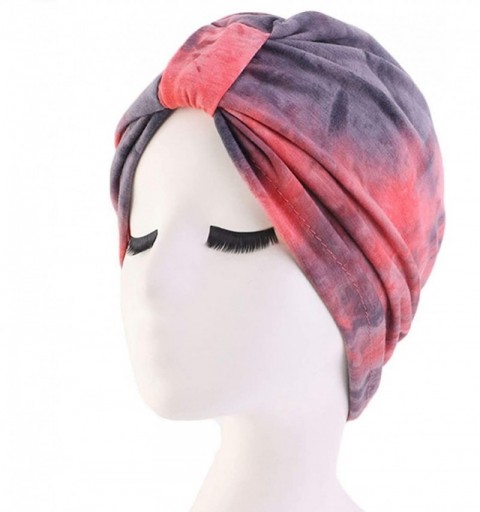 Skullies & Beanies Shiny Turban Hat Headwraps Twist Pleated Hair Wrap Stretch Turban - Tie Dye Pink - C1199IHU6ML $9.14