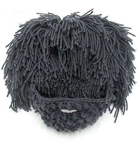 Skullies & Beanies Funny Knit Hat Creative Beanie Beard Original Barbarian Knit Beard Hat Halloween Caps Beard Facemask - Gre...