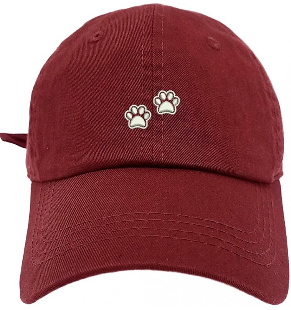 Baseball Caps 2 Dog Paws Style Dad Hat Washed Cotton Polo Baseball Cap - Burgundy - CI188L8O8LT $16.55