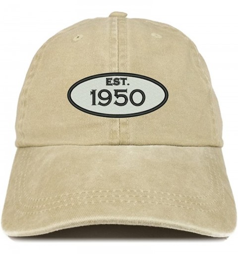 Baseball Caps Established 1950 Embroidered 70th Birthday Gift Pigment Dyed Washed Cotton Cap - Khaki - C9180N5QIIN $20.68