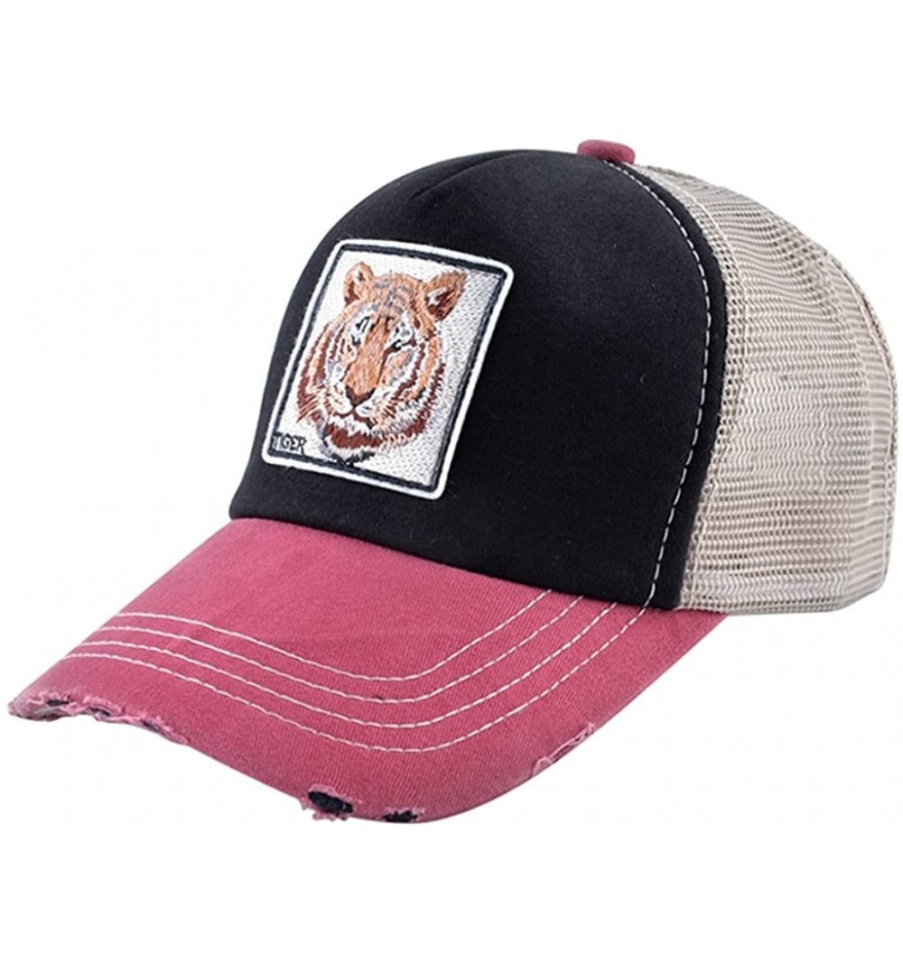 Baseball Caps Unisex Animal Mesh Trucker Hat Snapback Square Patch Baseball Caps - Black Red Tiger - CY18GLKDLLC $17.40