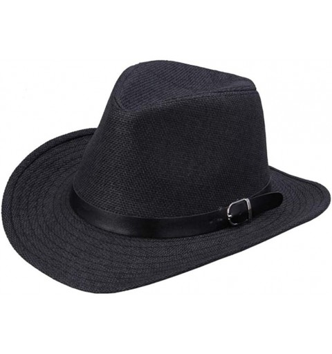 Cowboy Hats Summer Outdoor Hat- Shybuy Men's & Women's Classic Western Style Cowboy/Cowgirl Straw Hat - Black - CP18EXS59NW $...