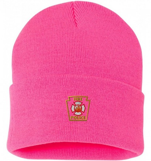 Skullies & Beanies Fire Police Outline Custom Personalized Embroidery Embroidered Beanie - Hot Pink - C012NG0IO7T $11.74
