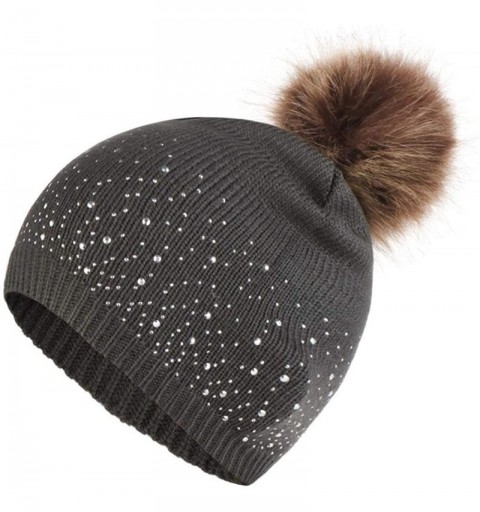 Skullies & Beanies Women Plush Ball Winter Headwear Stretchy Soft Knitted Hats Skullies & Beanies - Dark Gray - CN18AZD39YX $...