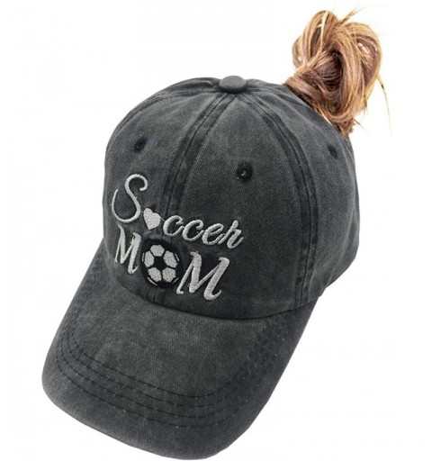 Baseball Caps Baseball Mom Ponytail Baseball Cap Messy Bun Vintage Washed Distressed Twill Plain Hat for Women - Soccer Mom -...