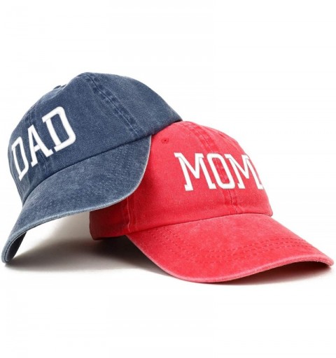 Baseball Caps Capital Mom and Dad Pigment Dyed Couple 2 Pc Cap Set - Red Navy - CJ18I9QE0WT $26.17