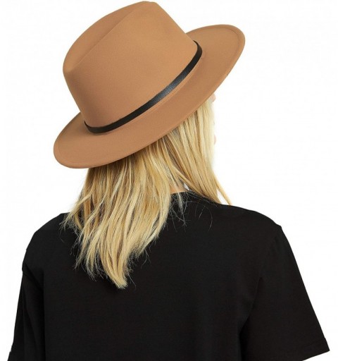 Fedoras Womens Felt Fedora Hat- Wide Brim Panama Cowboy Hat Floppy Sun Hat for Beach Church - Camel - CV18U90IRHX $14.98