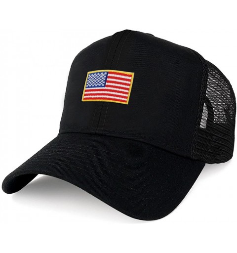 Baseball Caps USA American Flag Patch Snapback Trucker Mesh Cap - Black - Small Yellow - CQ182XYZ9OW $11.60