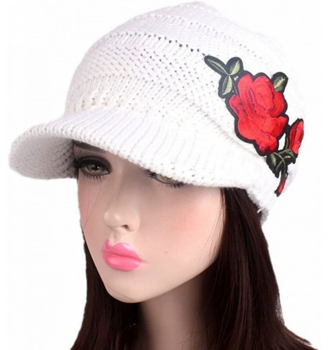 Skullies & Beanies Women's Winter Wool Knitting Hat Berets Turban Brim Crochet Ladies' Hat Cap Pile Cap Warm - White - C918I2...