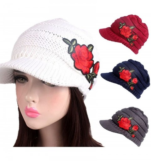 Skullies & Beanies Women's Winter Wool Knitting Hat Berets Turban Brim Crochet Ladies' Hat Cap Pile Cap Warm - White - C918I2...