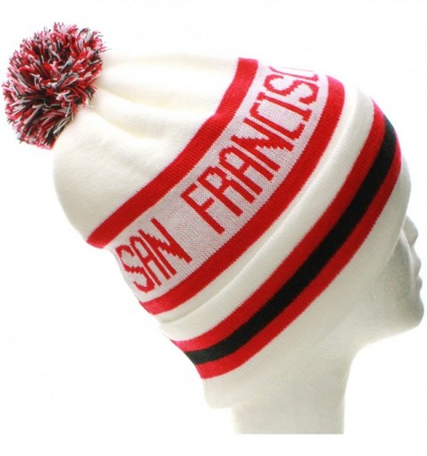 Skullies & Beanies USA Favorite City Cuff Winter Beanie Knit Pom Pom Hat Cap - San Francisco - White Red - CR11Q2UB7PL $15.00