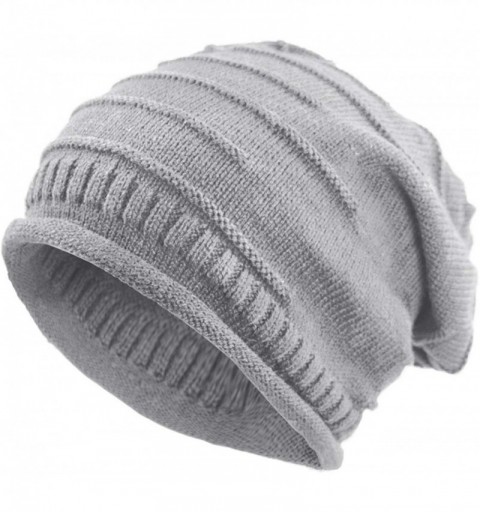 Skullies & Beanies Men's Cable Knit/Slouchy Style/Dual-Layer Beanie- Soft & Warm Hat - Slouch - Gray - CF110UFFCWN $14.68