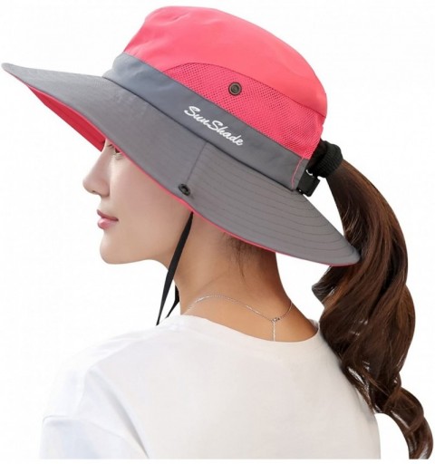 Sun Hats Women's Summer Sun UV Protection Hat Foldable Wide Brim Boonie Hats for Beach Safari Fishing - Watermelon Red - CT18...