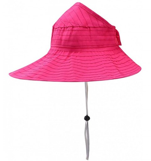 Sun Hats Women Wide Brim Sun Hats Foldable Summer Beach UV Protection Caps with Neck Cord - Rose Red - C818RCA6IWT $11.33