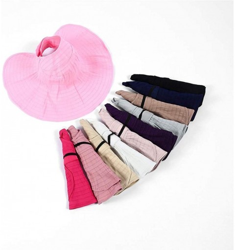 Sun Hats Women Wide Brim Sun Hats Foldable Summer Beach UV Protection Caps with Neck Cord - Rose Red - C818RCA6IWT $11.33