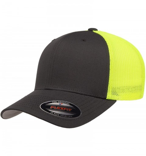 Baseball Caps Trucker Mesh Fitted Cap - Charcoal/Neon Yellow - CZ18WAAT32M $15.26