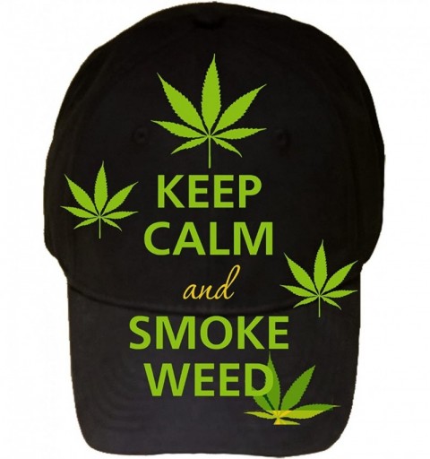 Baseball Caps Keep Calm and Smoke Weed Pot Leaf 100% Cotton Black Adjustable Cap Hat - CO11GPBNPJ3 $16.76